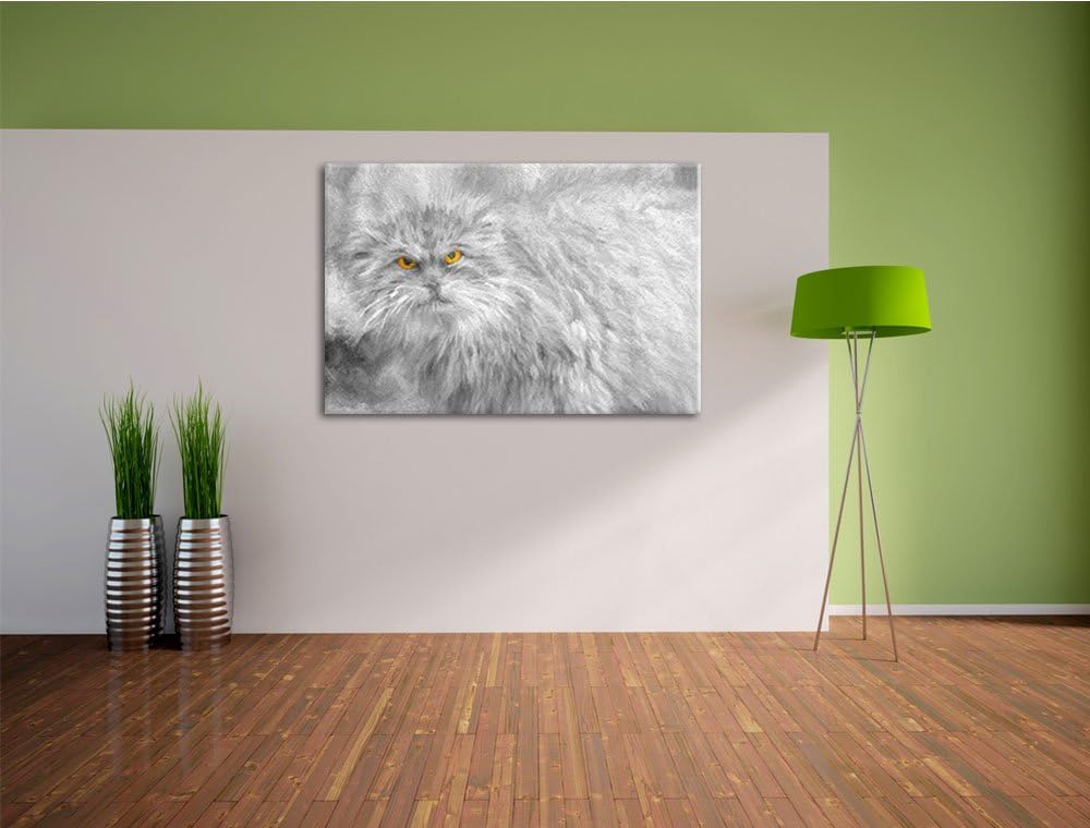 wütende kleine Manul schwarz/weiss Deluxe Format: 100x70 cm auf Leinwand, XXL riesige Bilder fertig