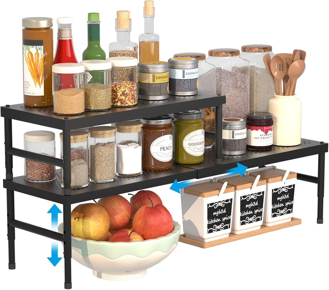 HI NINGER 2er Set 42–72 cm Erweiterbares Schrankregal, Küchen Organizer Verstellbar & Stapelbar, Gew