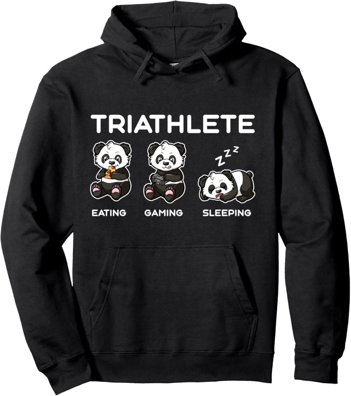 Panda Bär Triathlete Triathlon Eating Gaming Sleeping Pullover Hoodie