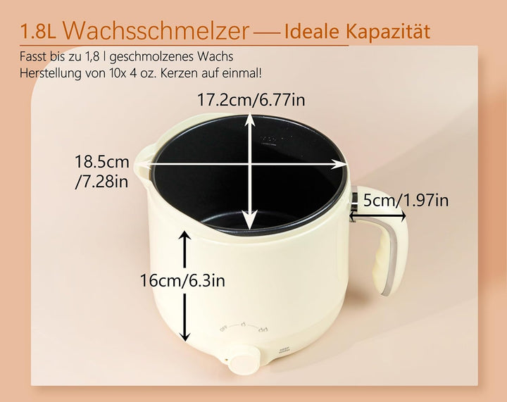 JULWHISPER Wachsschmelzer für die Kerzenherstellung 1,8L/60oz Wachsschmelzer mit Ausgiessvorrichtung