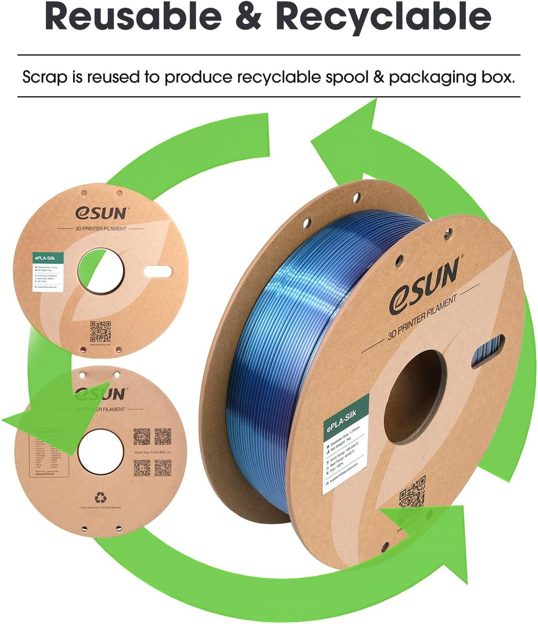 eSUN Silk Rainbow PLA Filament 1.75mm, Silky Multicolored 3D Drucker Filament PLA, Farbverlauf wechs