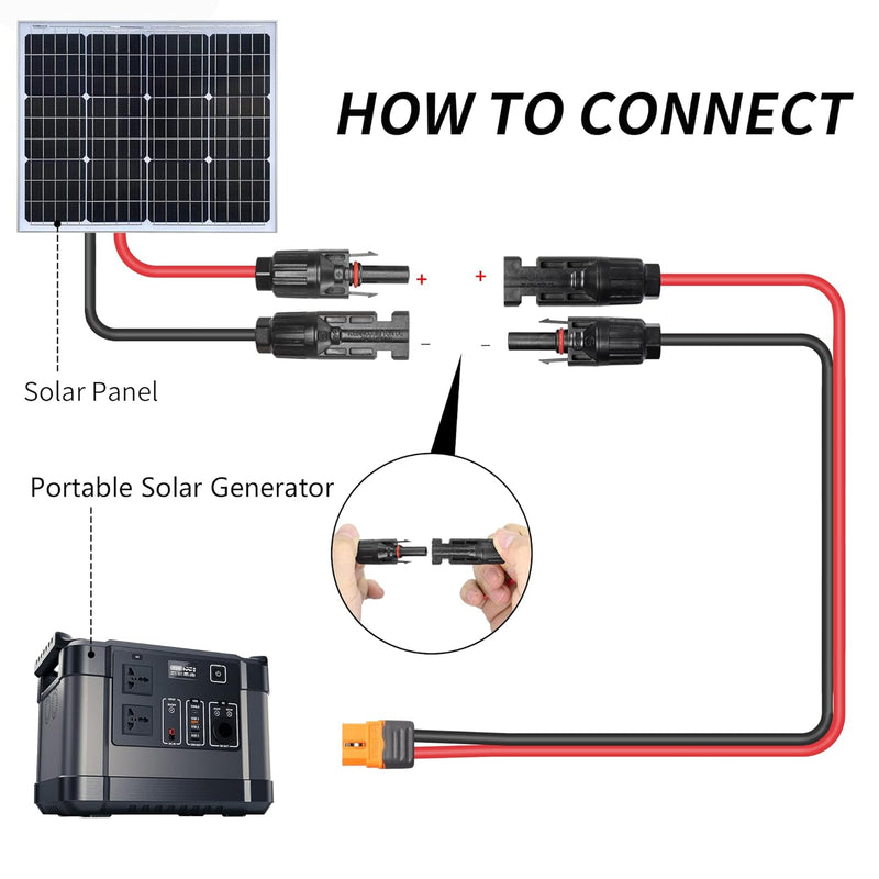 RIIEYOCA 12AWG Solar Stecker auf XT60i Adapter Stecker Verlängerungskabel, Solar Ladekabel für Solar