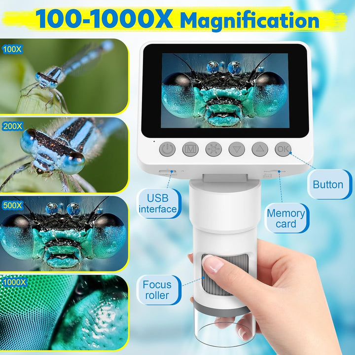 USCAMEL 1000X Tragbares Mikroskop für Kinder – Pocket Mini Digitalmikroskop für Erwachsene mit Präpa