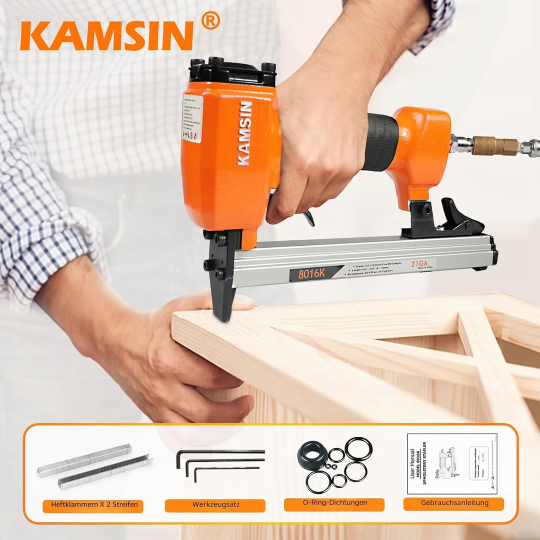 KAMSIN 8016K Pneumatischer Polsterhefter 21 Gauge Typ 80 Polsterhefter, 12,8 Krone, 6–16 mm Länge fü