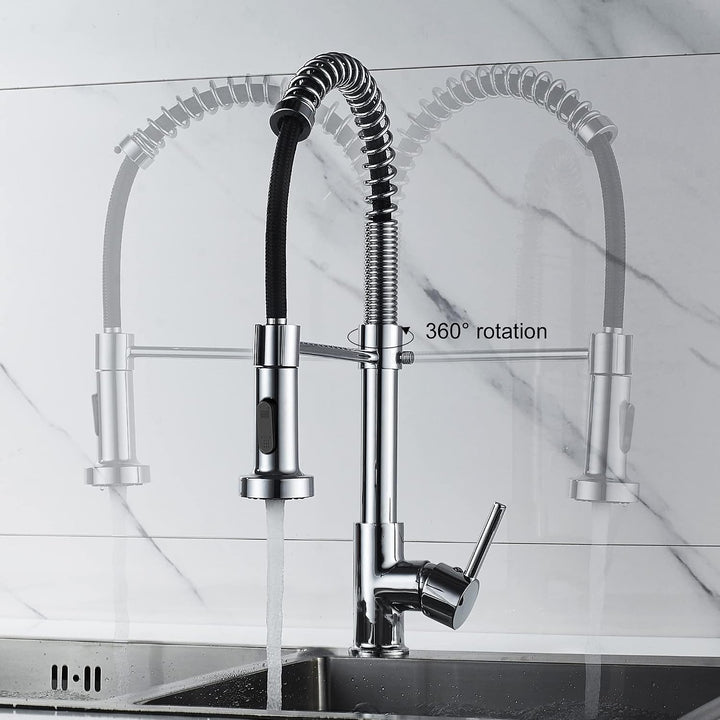 Küchenarmatur mit herausziehbarem Sprüher, 360°Schwenkbare Wasser Spültischarmaturen, Spring Wasserh