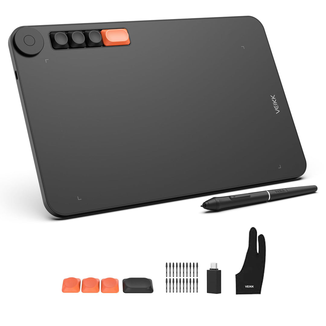 Grafiktablett VEIKK Voila L 10x6 Zoll Zeichentablett mit Drucksensitivem Stift,4 Anpassen Mechanisch