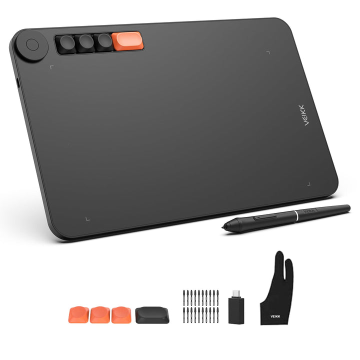 Grafiktablett VEIKK Voila L 10x6 Zoll Zeichentablett mit Drucksensitivem Stift,4 Anpassen Mechanisch
