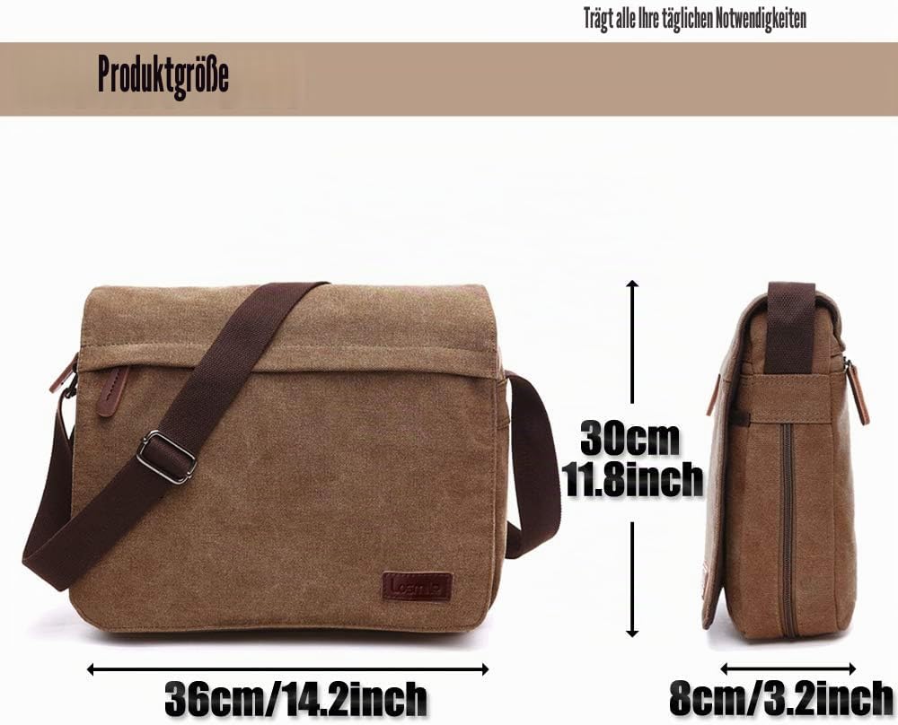 LOSMILE Herren Umhängetaschen, Leinwand Schultertaschen, Laptoptasche,Schulranzen, für Schule und Ar