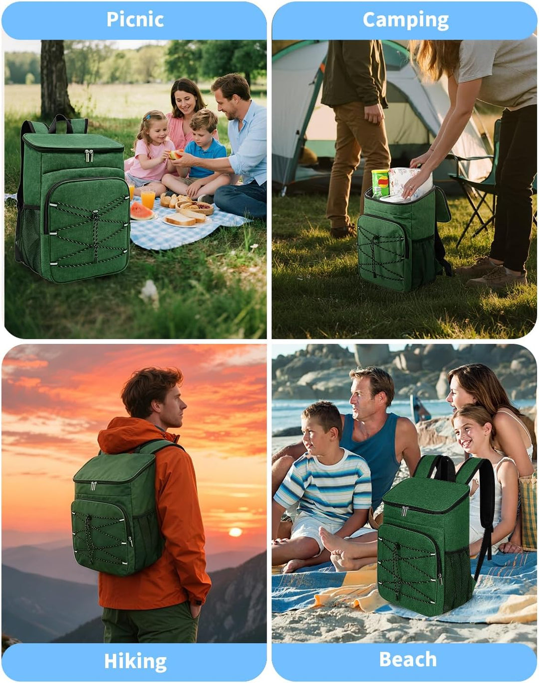 23L Kühlrucksack, Gross Kühltasche Isoliertasche, Tragbare Wasserdichter Picknickrucksack Damen Herr