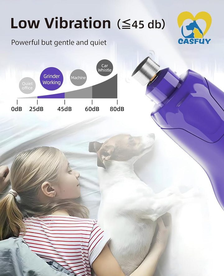 Casfuy Krallenschleifer für Hunde - (45 dB) 6-Gang-Haustier-Krallenschleifer mit 2 LED-Lichtern für