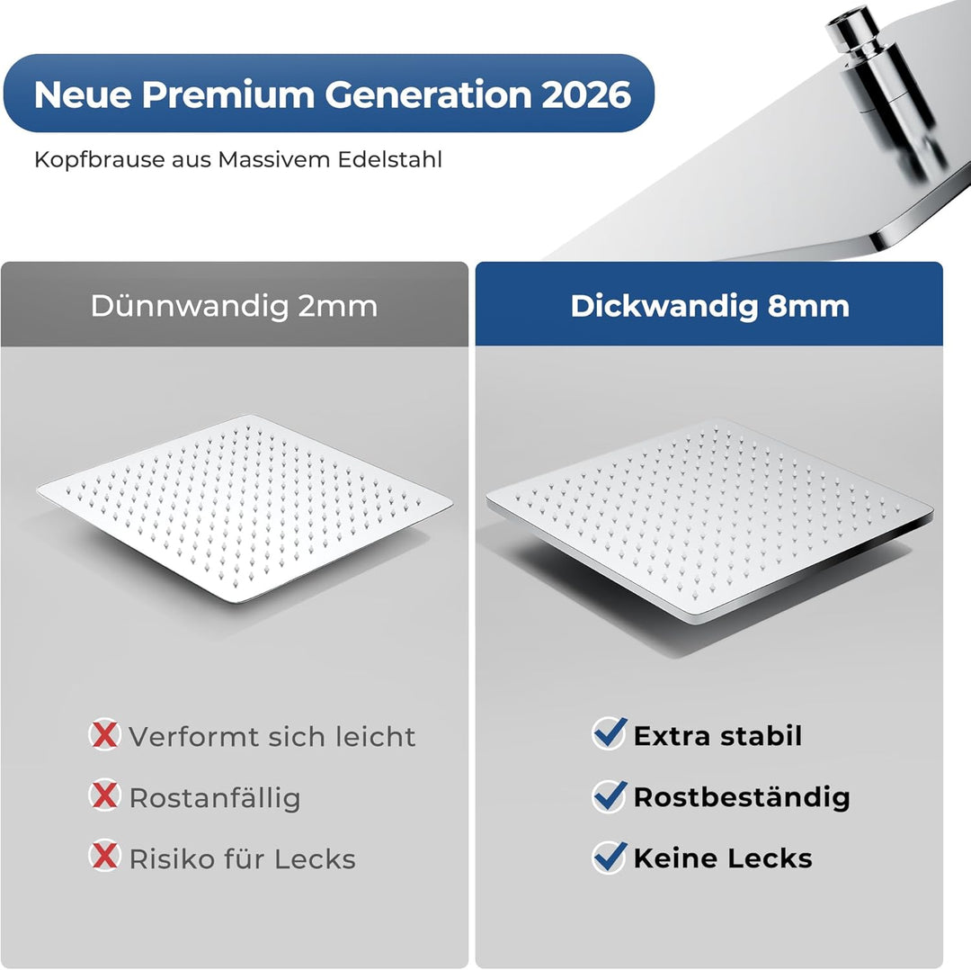 Görbach Edelstahl Regendusche Duschsystem ohne Armatur, Chrom Regendusche Set Wassersparend, Höhenve