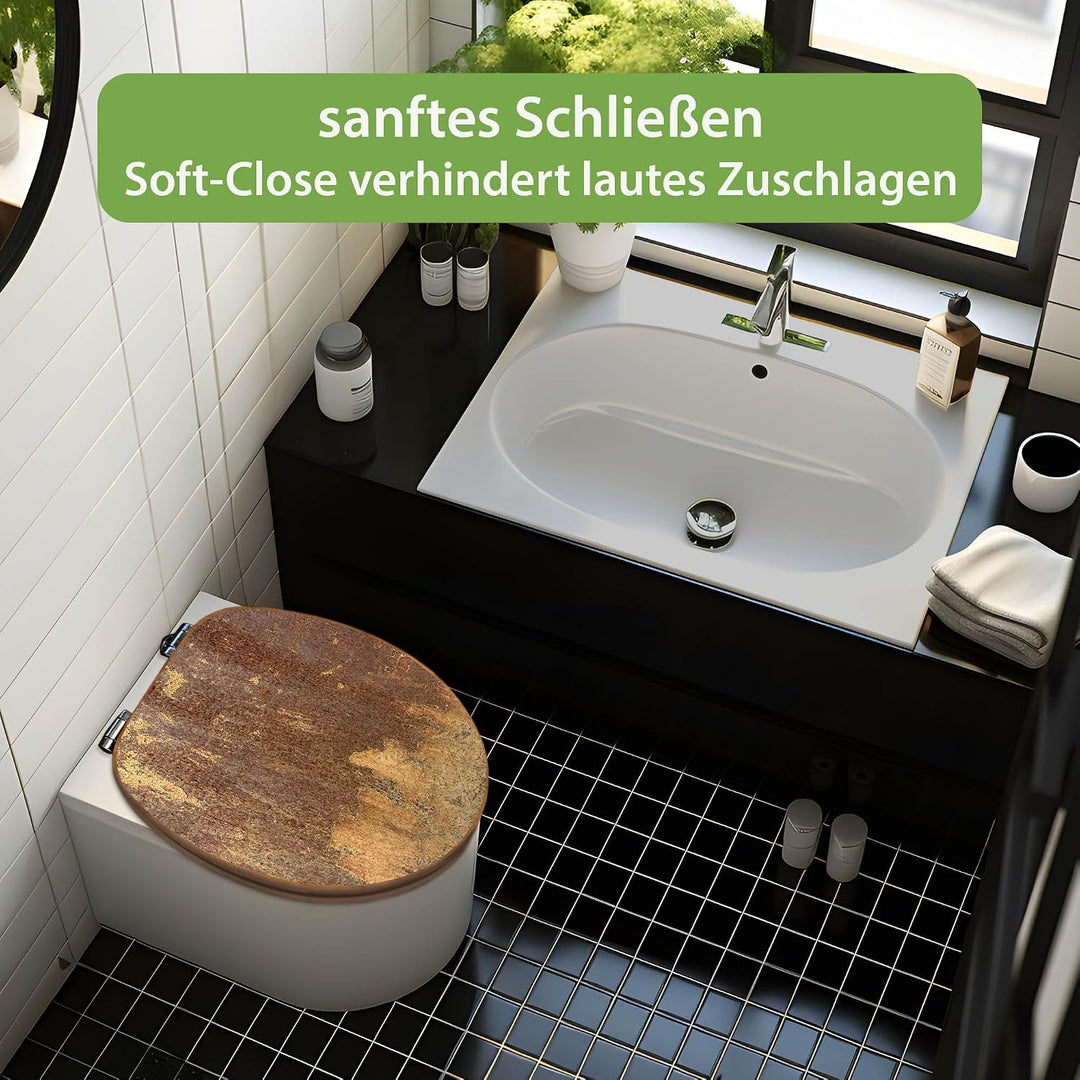 banjado Design WC Sitz Bambus Absenkautomatik 45,8x37,5cm - Toilettendeckel mit Absenkautomatik Holz