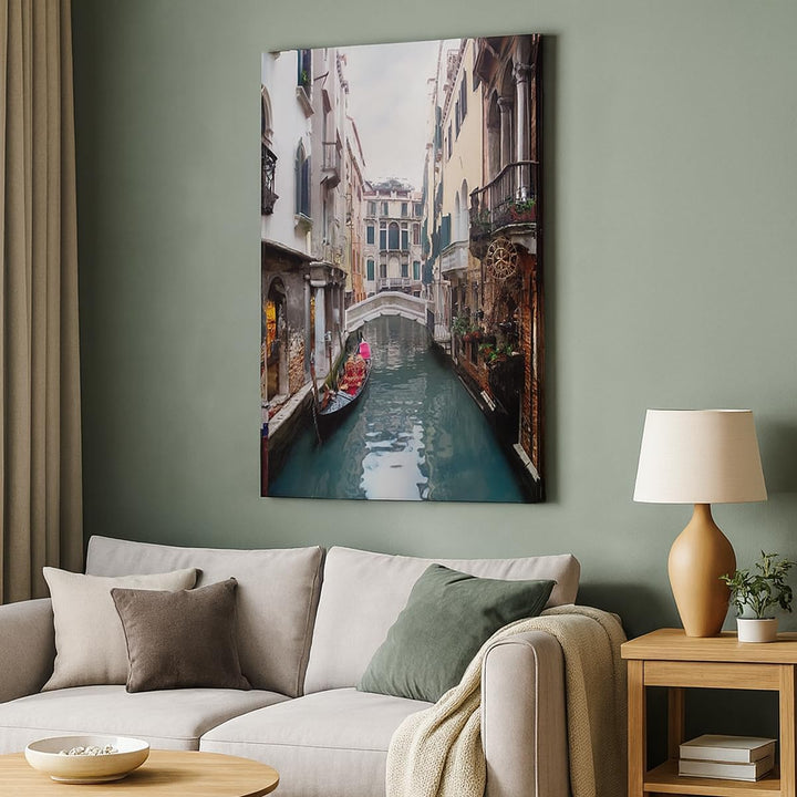 Bilder auf Leinwand 55x100cm Leinwandbild mit Rahmen Boot Brücke Tourismus Venedig Gross Wanddeko Bi