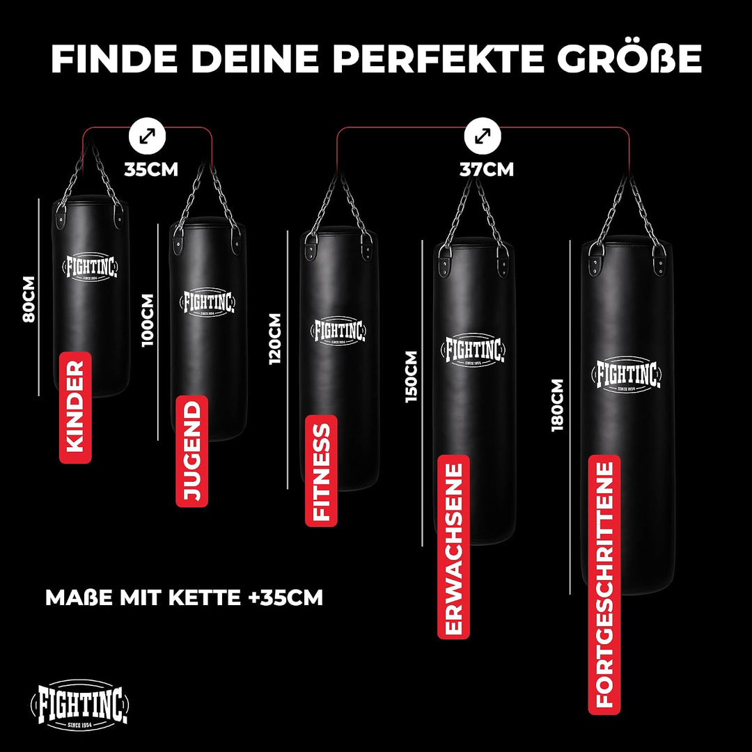 Boxsack Classic GEFÜLLT/UNGEFÜLLT/MIT FÜLLUNG 80 100 120 150 180 cm bis 55kg ideal für Jugend & Erwa