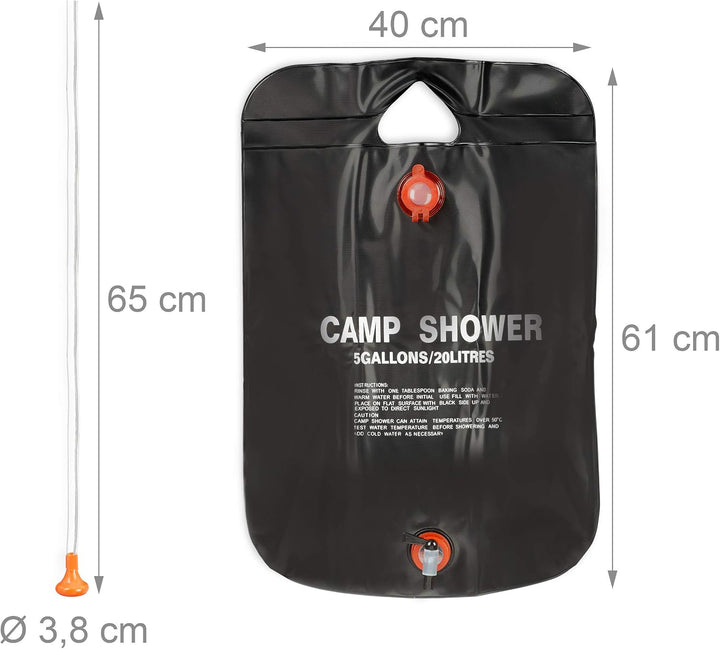 Relaxdays Campingdusche 20 l, Solardusche Camping, zum Aufhängen, faltbar, mit Handbrause, Mobile Au