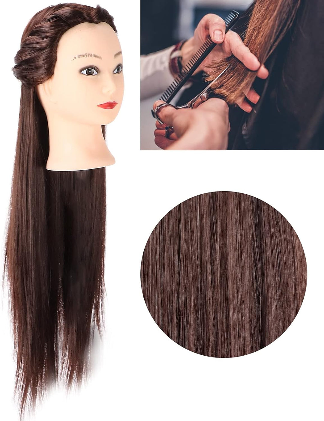 Bonbela Haar Schaufensterpuppen Kopfhaarstyling Kopf Haar Übung Kopf mit Hohen Synthetischen Geraden