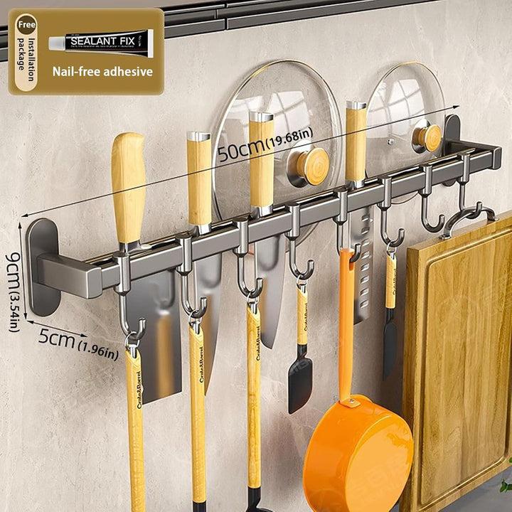 Hakenleiste Küche ohne Bohren mit Messerhalter und Topfdeckelhalter, Küchenutensilienhalter Wand aus
