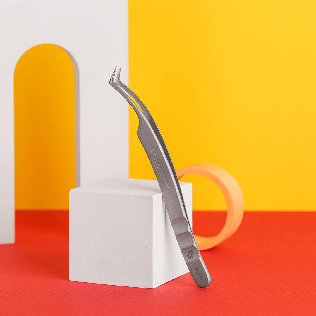 STALEKS PRO Professionelle gebogene Pinzette für Wimpernverlängerung, Volumenmodellierung, Edelstahl