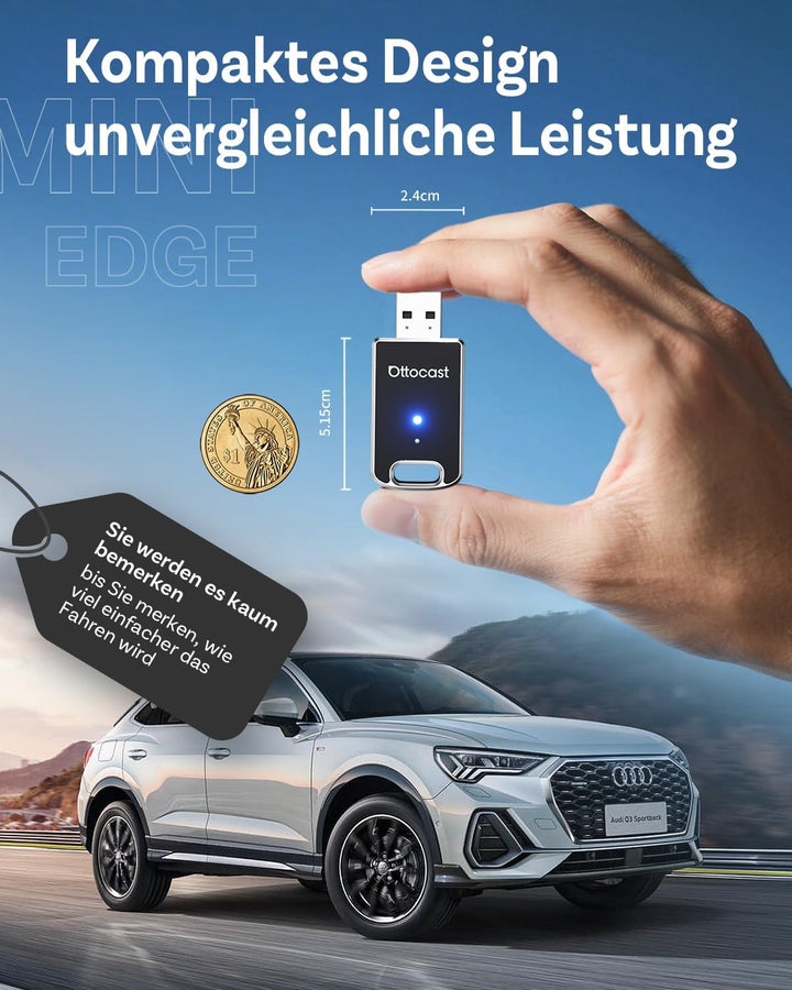 OTTOCAST Mini Edge 2025 Upgraded, 2-in-1 Kabelloser CarPlay & Android Auto Adapter für iOS 10+ & And