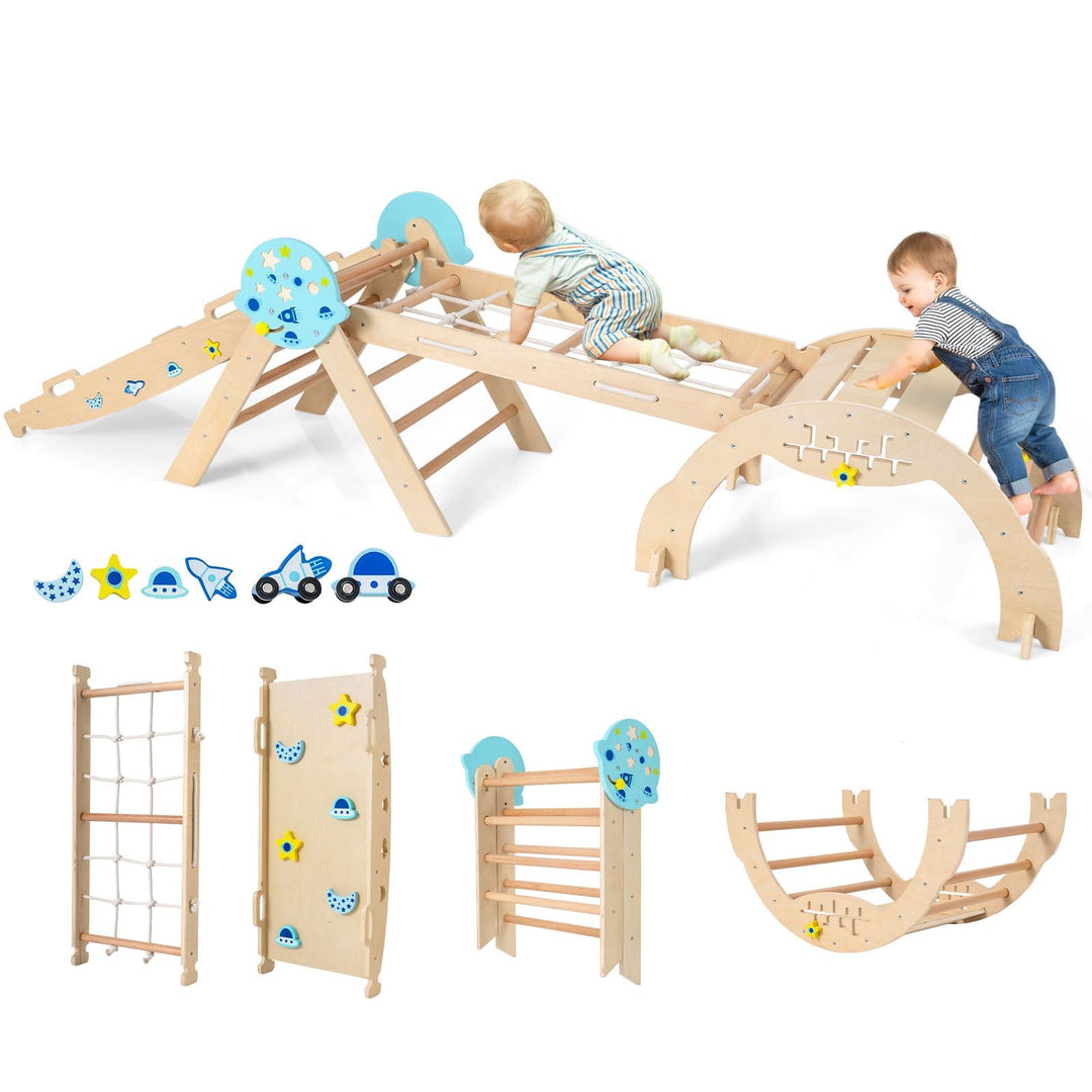 FANTASK 7 in 1 Klettergerüst Indoor, Kletterdreieck 4er Set mit Rutsche, Kletterbogen, Netz, inkl. d