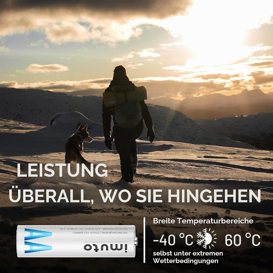 imuto Batterien AA 4 Stück Wiederaufladbare Lithium 1,5V (2500-IMU4AA)