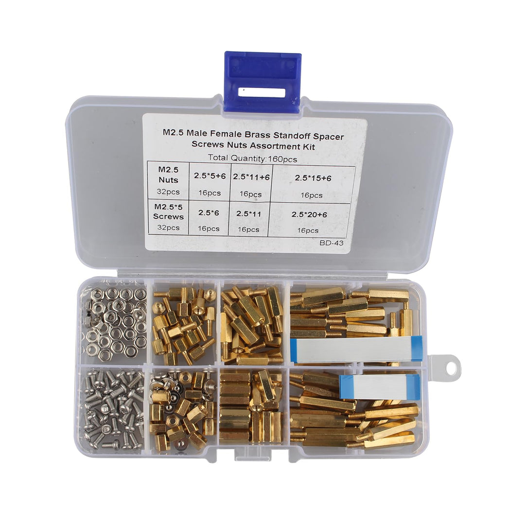ZDE 182 Stück M2.5 Serie Männlich Weiblich Hex Spalte Messing Standoff Spacer Schrauben Muttern Sort