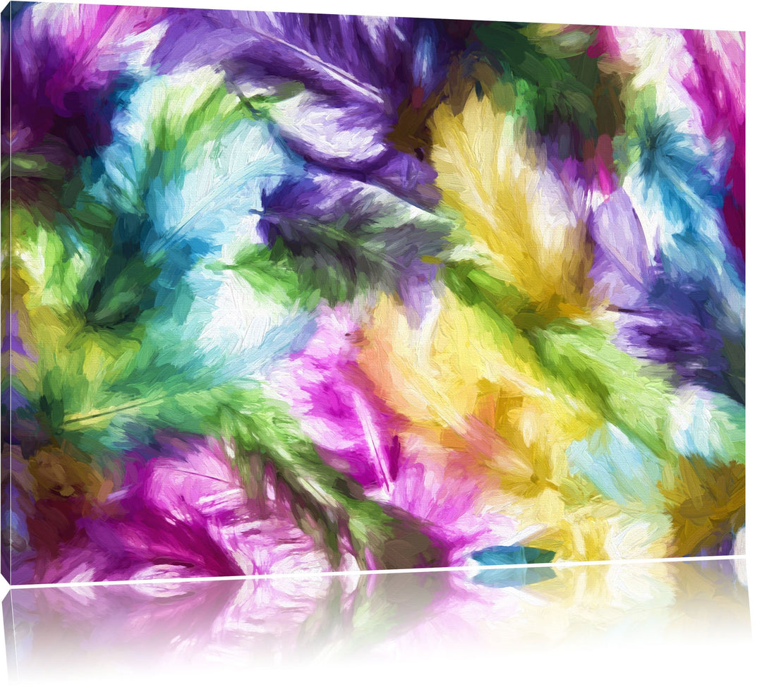 Pixxprint Anordnung von Federn als Leinwandbild/Grösse: 100x70 cm/Wandbild/Kunstdruck/fertig bespann