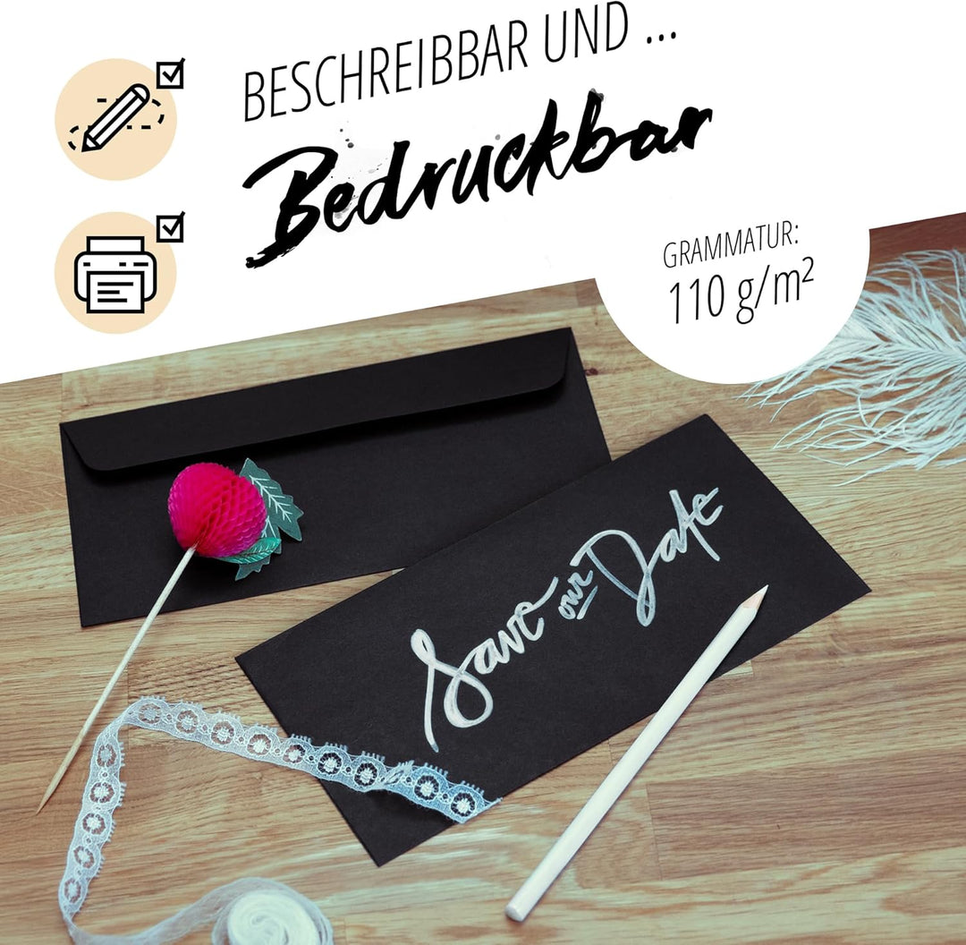 Japun – Briefumschläge (100 Stück) aus Papier, Kuvert, Umschlag ohne Fenster - DIN lang - 220 x 110