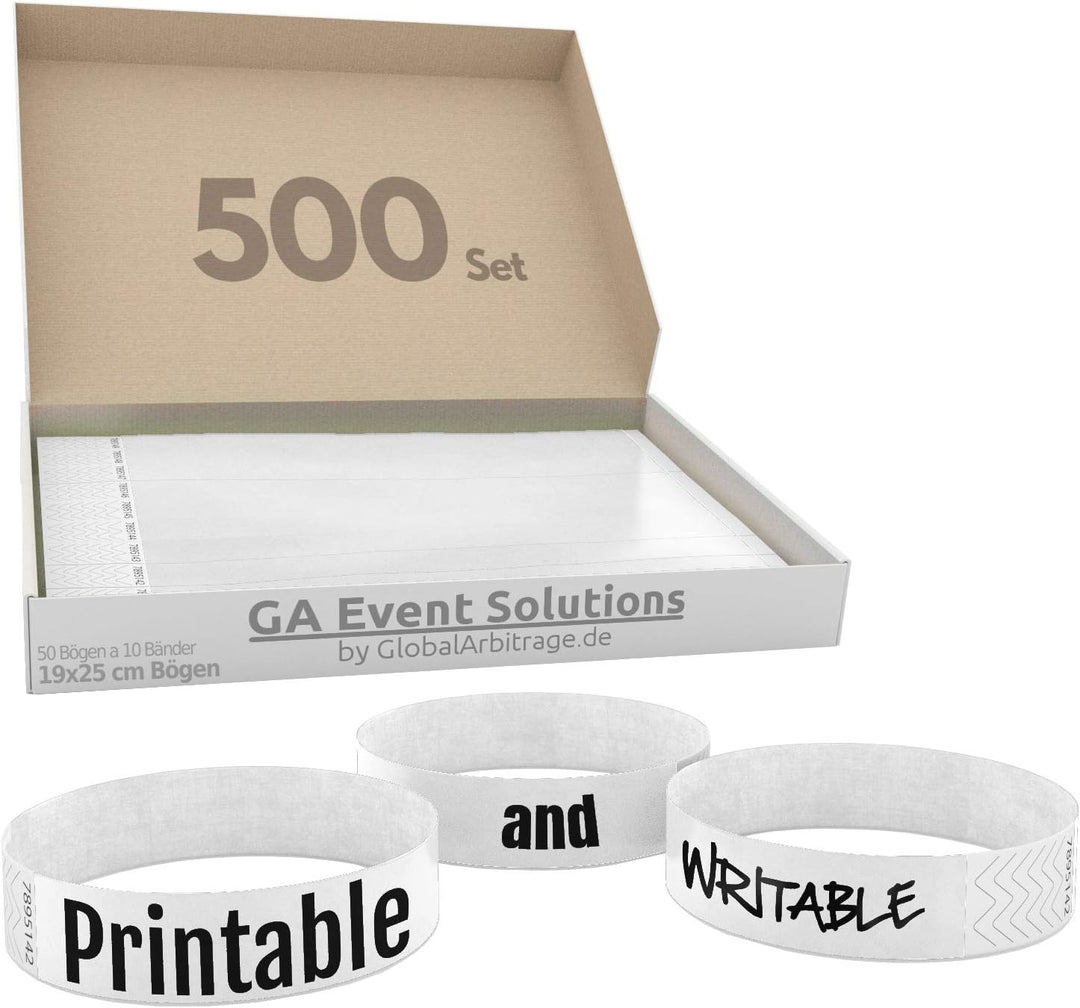 500 Eintrittsbänder aus Tyvek zum selbst gestalten und bedrucken in Weiss von GA Event Solutions - P