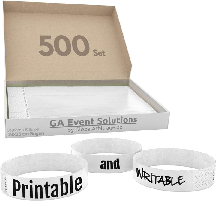 500 Eintrittsbänder aus Tyvek zum selbst gestalten und bedrucken in Weiss von GA Event Solutions - P