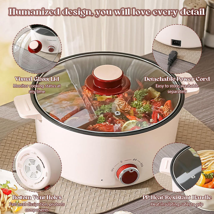 Hot Pot Elektrisch mit Dampfgarer, 4.6 L Tragbar Elektrischer Kochtopf 1000W, Multifunktionaler Hotp
