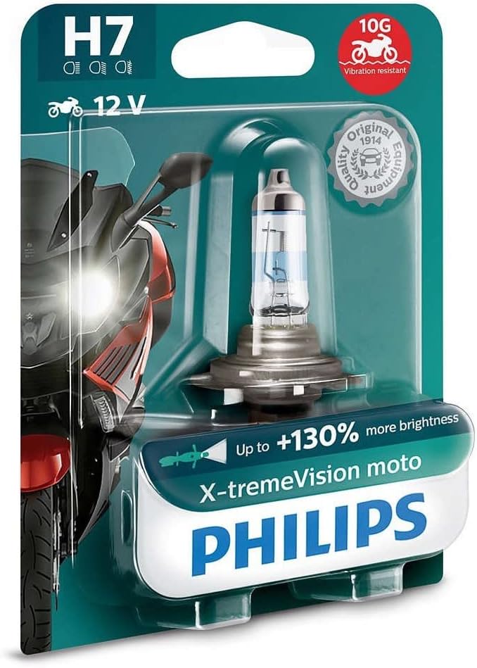 Philips 12972XV+BW X-Tremevision Moto +130% H7 Motorrad-Scheinwerferlampe, 1 Stück, H7