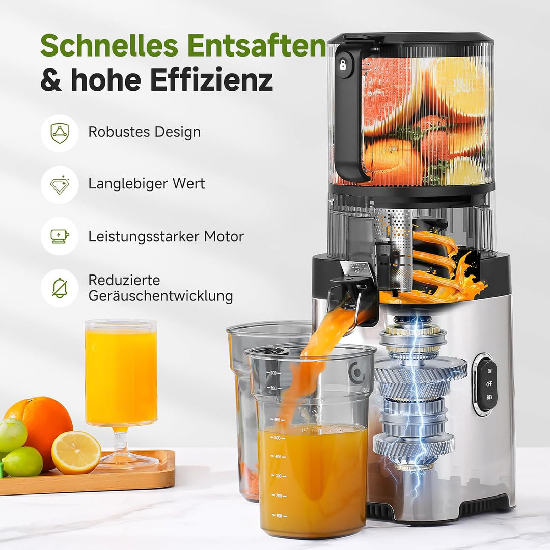 AMZCHEF Entsafter - Slow Juicer mit 158MM grosse und Grössere Einfüllschacht für Ganze Obst und Gemü