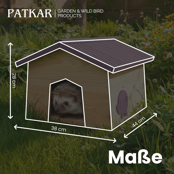 PATKAR Igelhaus Winterfest mit Boden - Premium Igelfutterhaus (Made in Europe) - Labyrintheingang ge