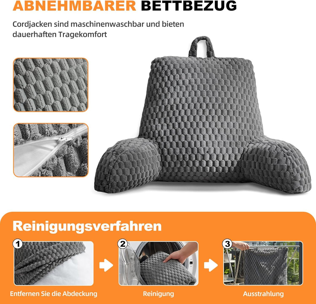 Generisch Lesekissen für Bett und Sofa, Rückenstützkissen mit abnehmbarem Waschbarem Plüsch Bezug- B