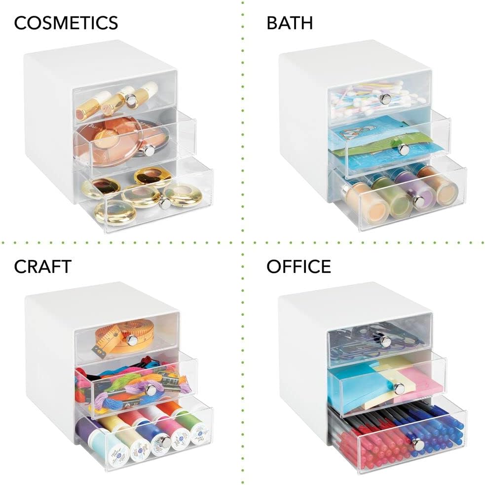 mDesign Schubladenbox aus robustem Kunststoff – praktischer Kosmetik Organizer mit drei Schubladen –