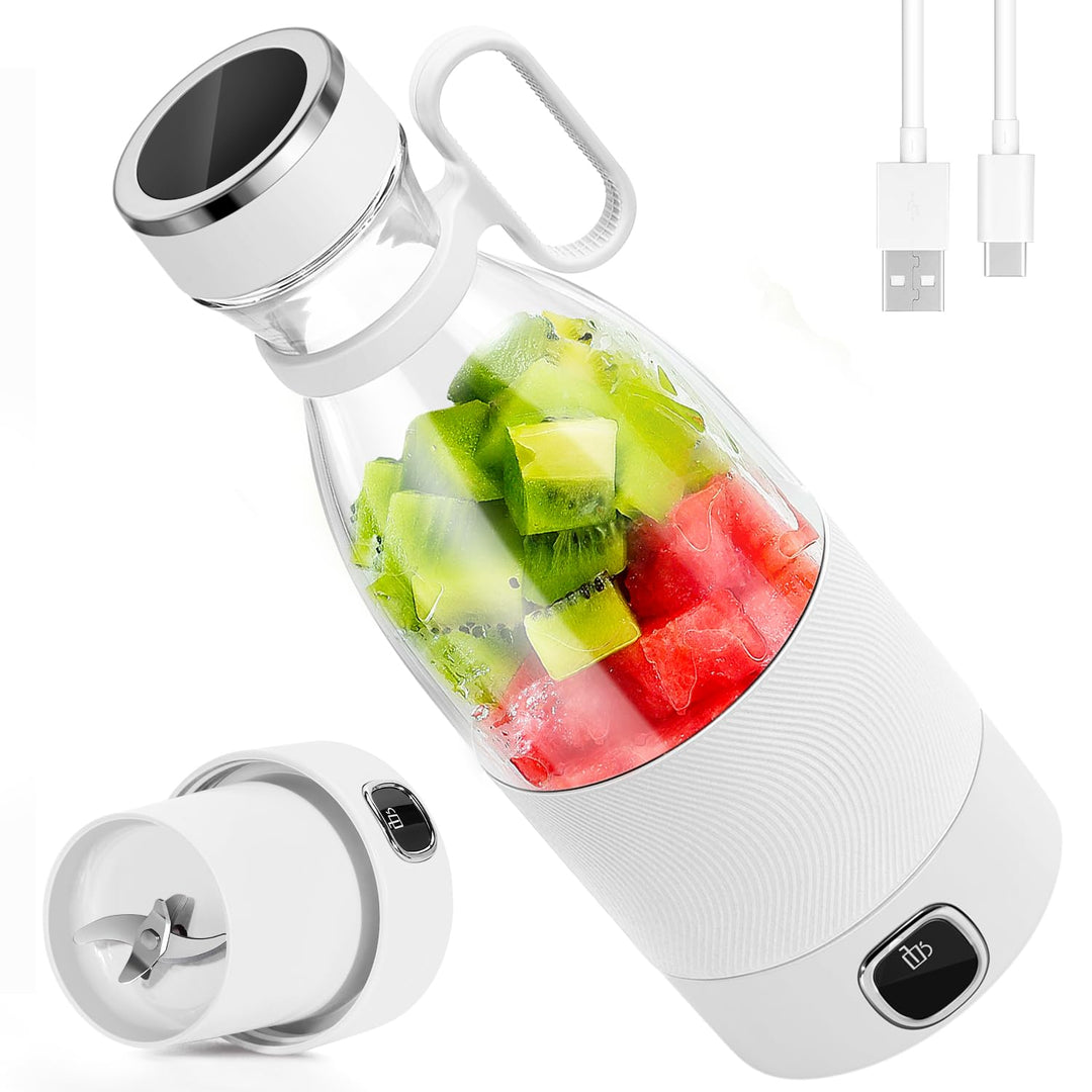 DoubleCare Tragbarer Mixer, 6-Klingen-Elektrischer Mini-Mixer mit Led-Anzeige, 350 ml Minimixer für