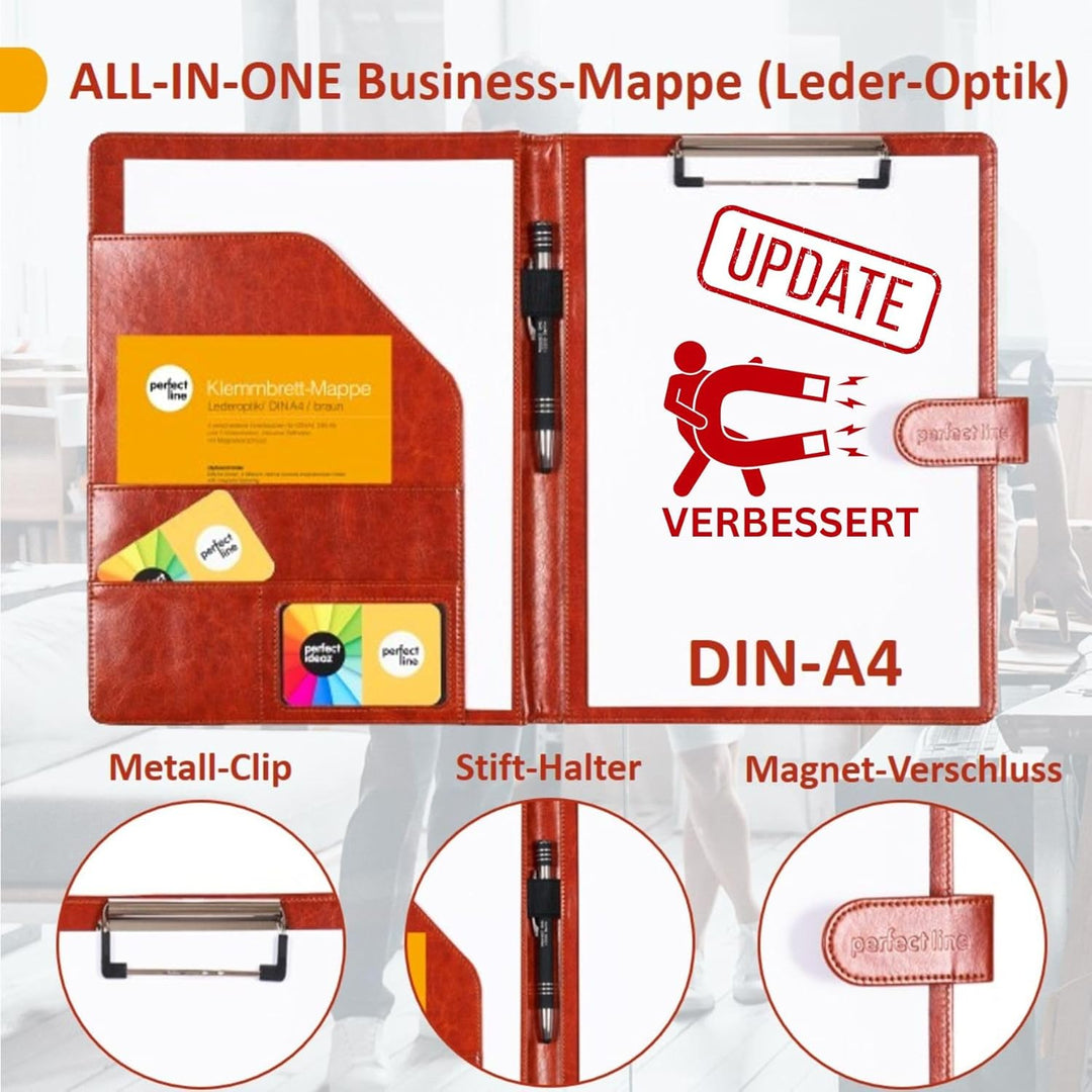 perfect line - Klemmbrettmappe DIN-A4 mit Magnetverschluss - aus strapazierfähigem Kunstleder in sti