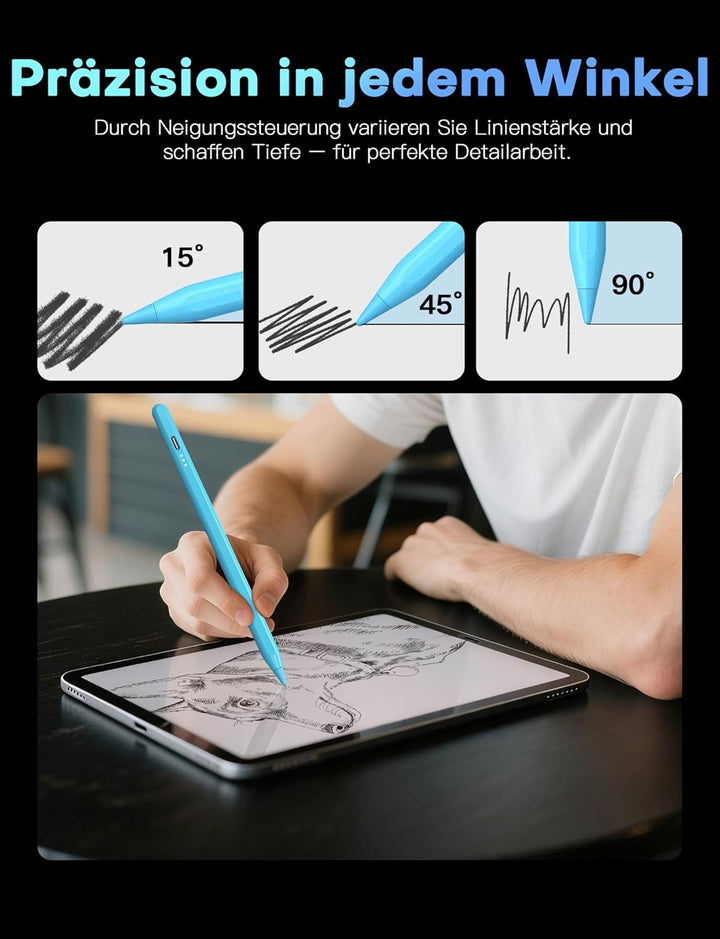 MEKO Stift für Apple iPad 2018-2025 mit Schnellladeleistung, Pen mit Palm Rejection und Neigungssens