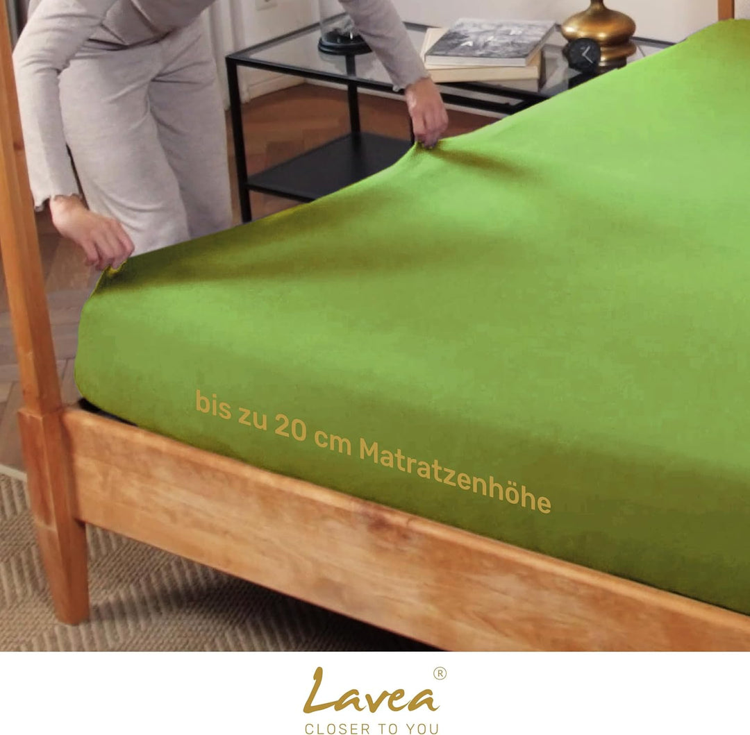 Lavea 2er Set Spannbettlaken, Doppelpack Spannbetttuch, Serie Maya, 90x200cm | 100x200cm, Apfelgrün,