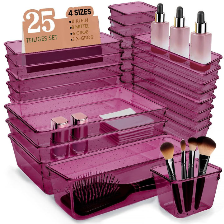 Schubladen Organizer, 25 Stück in 4 Grössen, Kunststoff, Schminktisch und Make-up Organizer, Ordnung