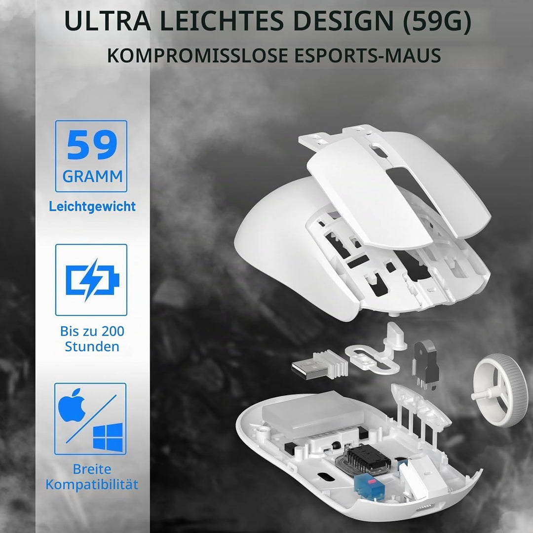 AJ139PRO Kabellose Gaming Maus, Leichtgewicht 59g FPS Mäuse, Optischer Sensor PixArt PAW3395, 26K DP
