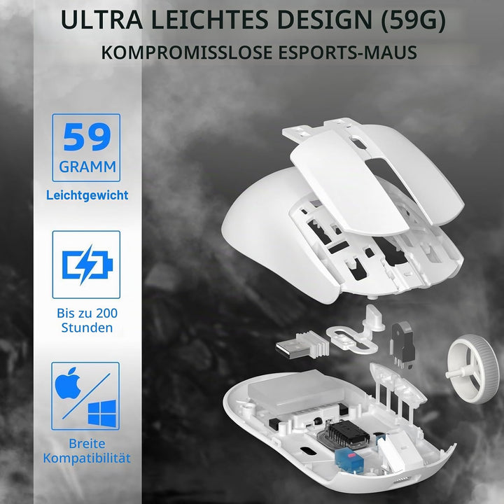 AJ139PRO Kabellose Gaming Maus, Leichtgewicht 59g FPS Mäuse, Optischer Sensor PixArt PAW3395, 26K DP