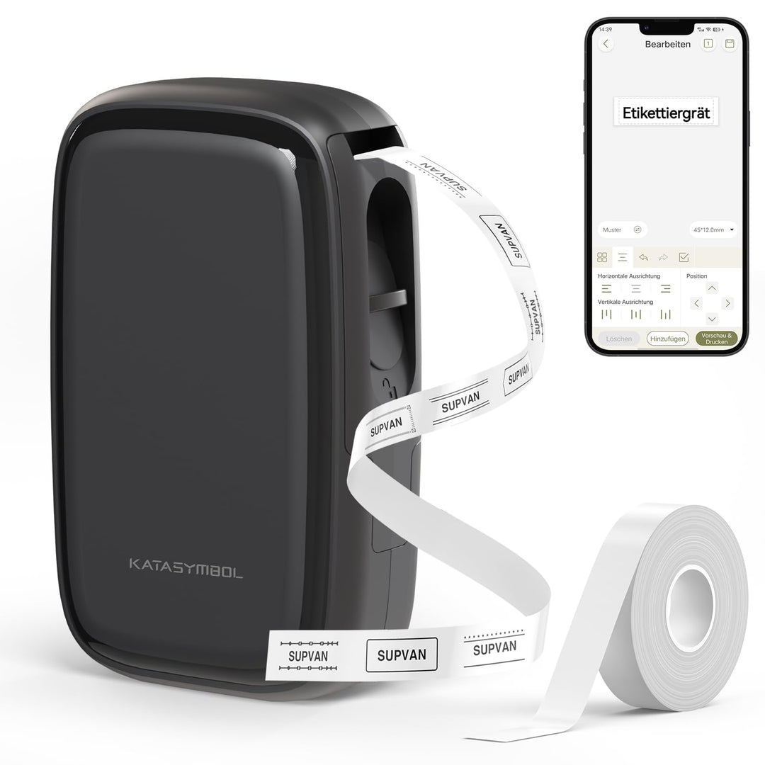 SUPVAN E16 Etikettendrucker Bluetooth mit 15 mm x 6 m wasserdichte Etiketten selbstklebend，für iOS &
