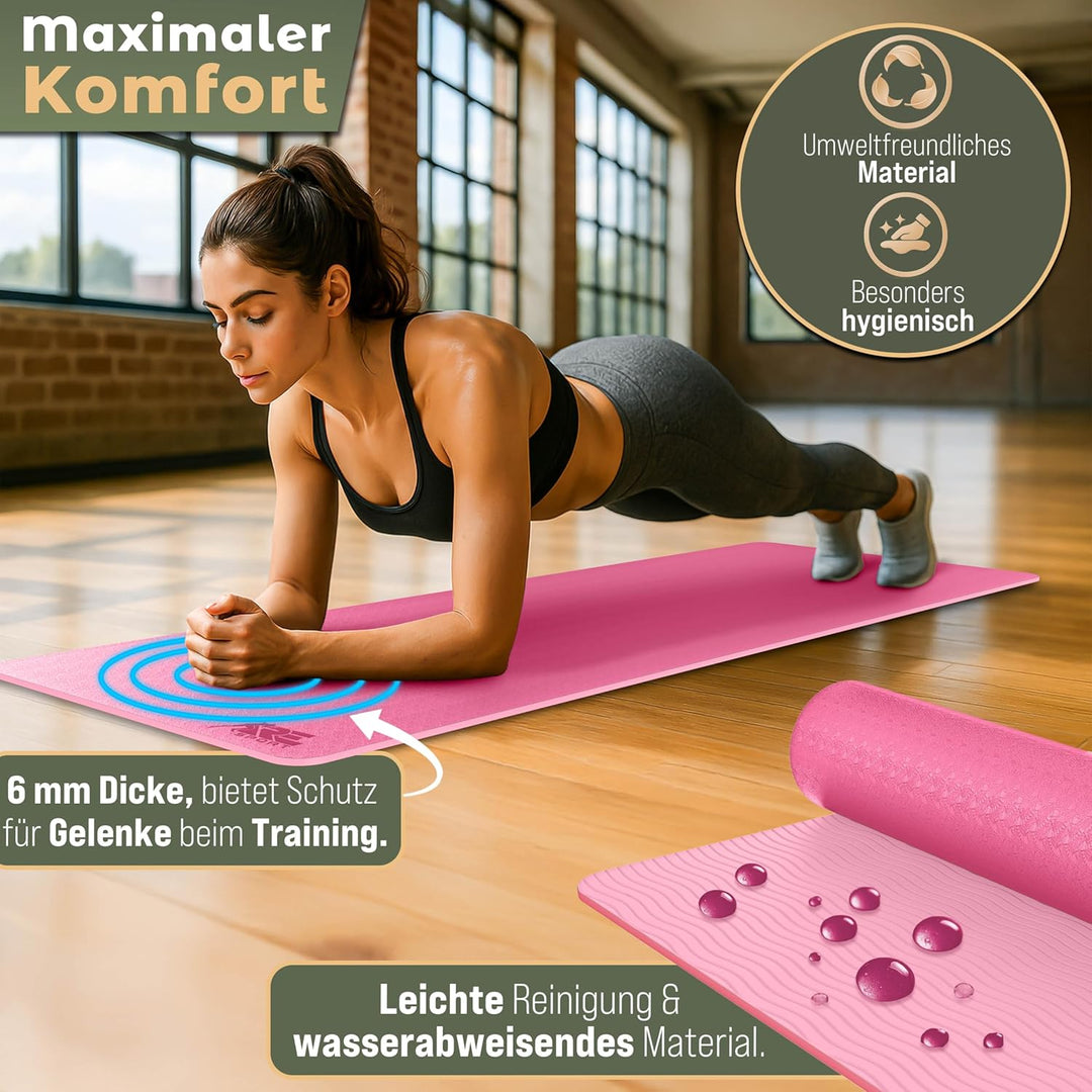Yogamatte Phthalatfrei | Gymnastikmatte rutschfest | Fitnessmatte schadstofffrei | Trainingsmatte mi