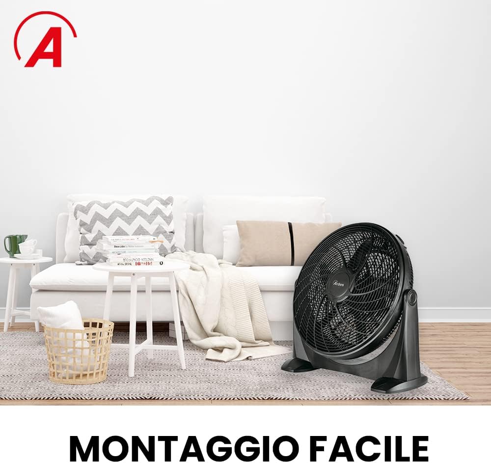 ARDES - AR5A51 Leiser Bodenventilator 5 FLÜGEL SPACE 51 - Bodenventilator ganz in Schwarz mit vertik