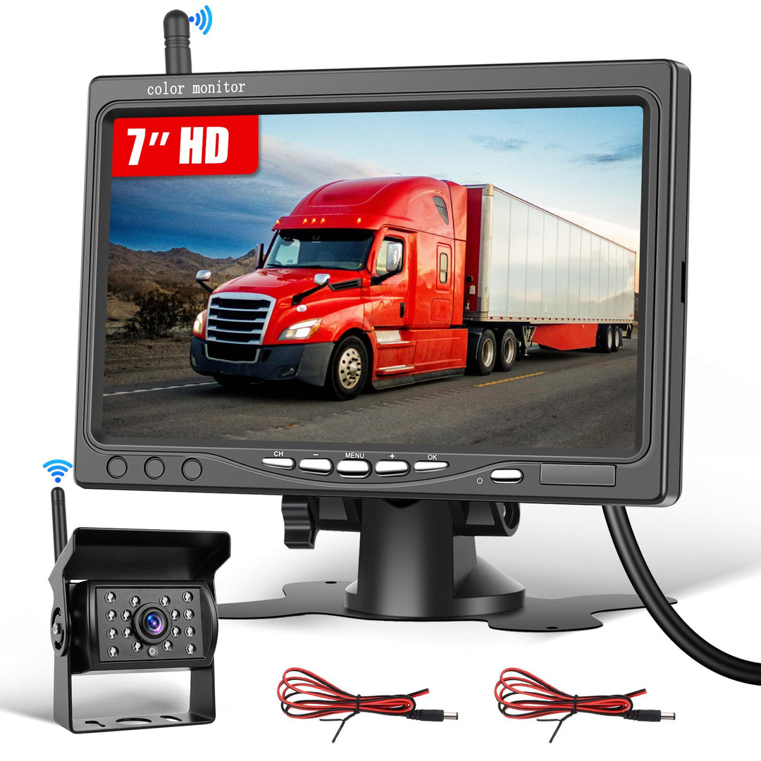Hikity 7 Zoll Monitor, Kabellos Stabile Digital Rückfahrkamera Kit für Van LKW SUV Pickup mit IP68 w
