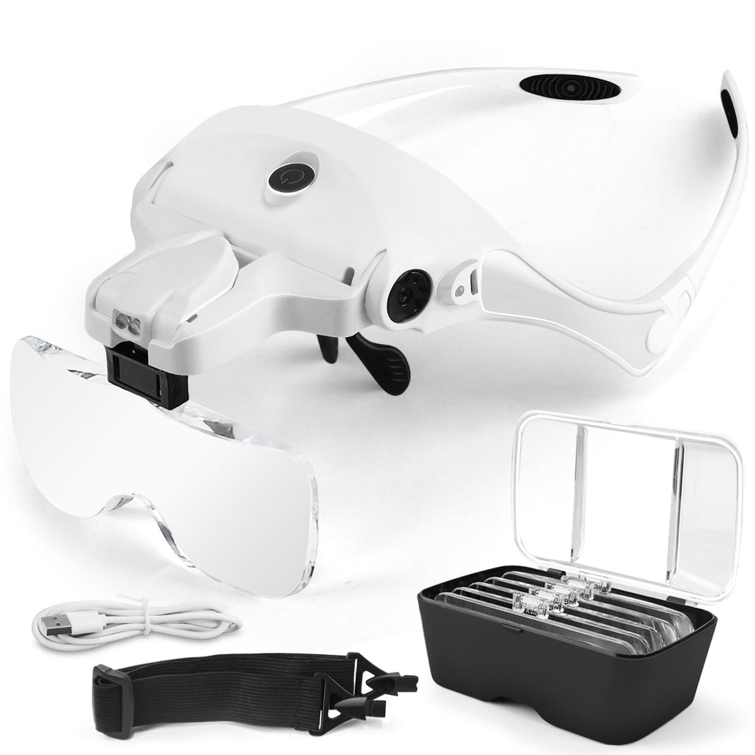 AUTOPkio Lupenbrille mit Licht LED Kopfbandlupe USB Charge, verstellbare Hände Headset Lupe mit 2 LE