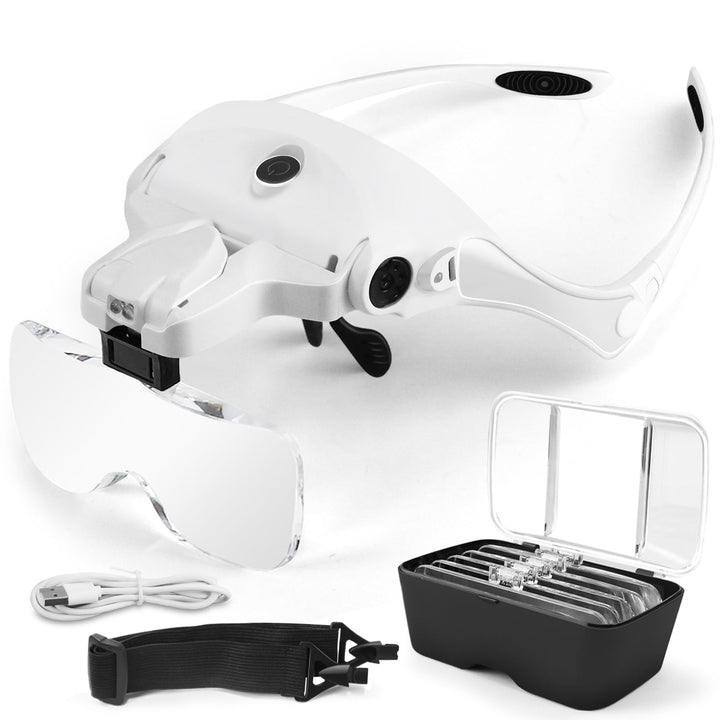 AUTOPkio Lupenbrille mit Licht LED Kopfbandlupe USB Charge, verstellbare Hände Headset Lupe mit 2 LE