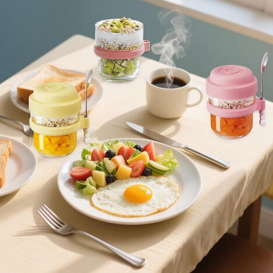 2 Stück Müslibecher, Praktischer Joghurtbecher to go, Müslicup, Overnight Oats Behälter, Joghurt To